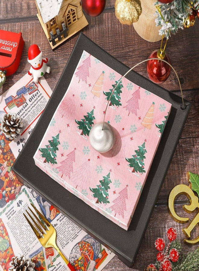 JarThenaAMCS مناديل ورقية من JarThenaAMCS، 100 قطعة، بتصميم شجرة عيد الميلاد باللونين الوردي والأخضر، للاستخدام مرة واحدة، مناسبة للغداء والعشاء في فصل الشتاء، وحفلات الزفاف، وأعياد الميلاد، وحفلات استقبال المولود. - Image 4